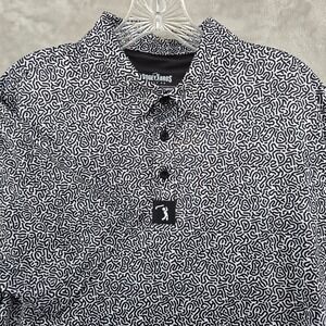 Bogey Bros Golf Hidden Words Polo Shirt Mens Medium White‎ Black Abstract